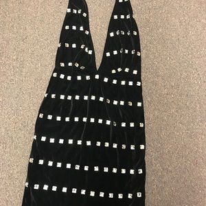 Embellished V neck mini dress